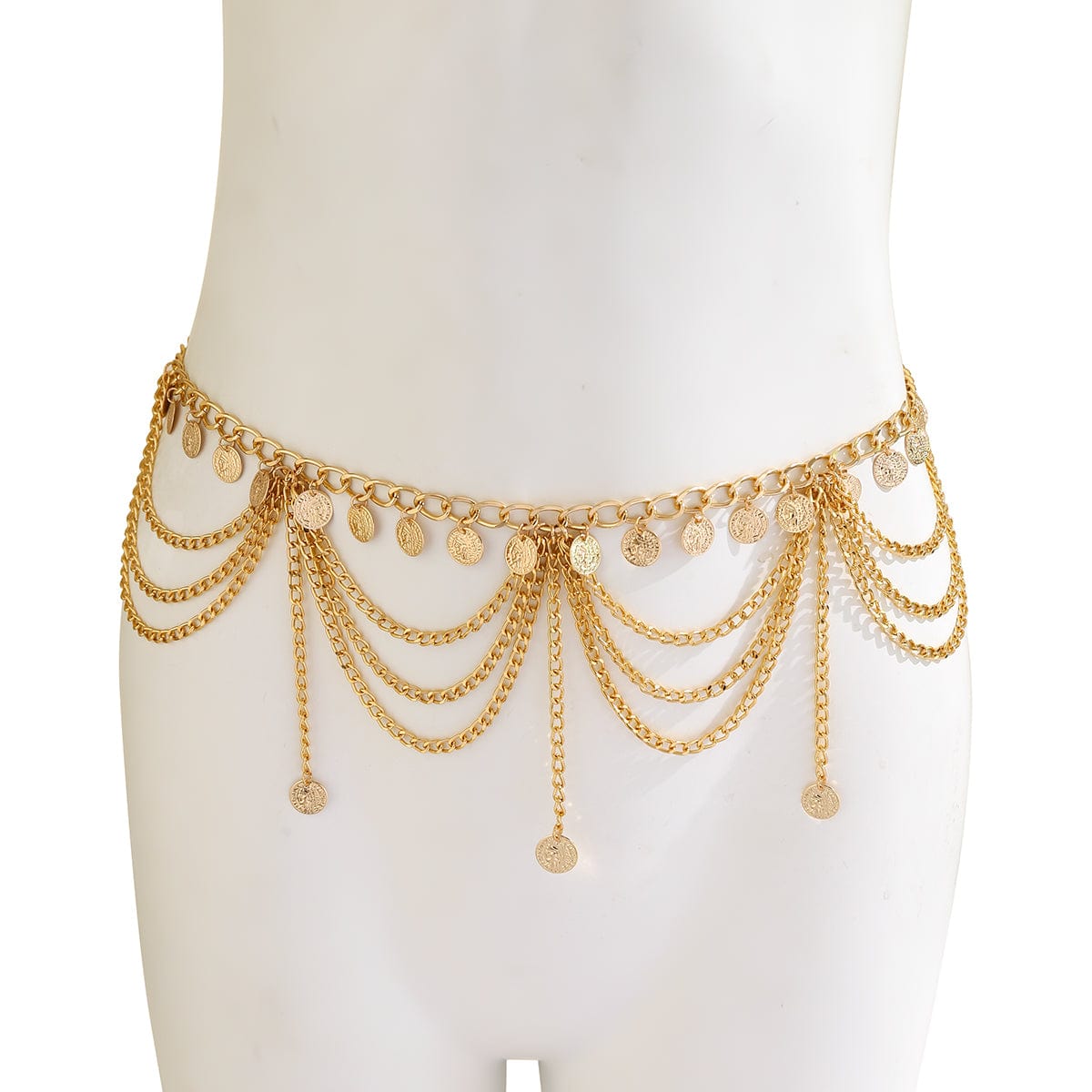 Trendy Layered Relief Coin Tassel Curb Waist Chain - ArtGalleryZen
