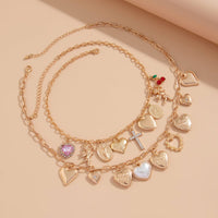 Thumbnail for Trendy Layered Rhinestone Pearl Inlaid Heart Cross Pendant Necklace Set - ArtGalleryZen