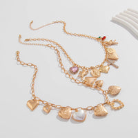 Thumbnail for Trendy Layered Rhinestone Pearl Inlaid Heart Cross Pendant Necklace Set - ArtGalleryZen