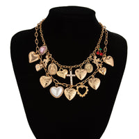 Thumbnail for Trendy Layered Rhinestone Pearl Inlaid Heart Cross Pendant Necklace Set - ArtGalleryZen