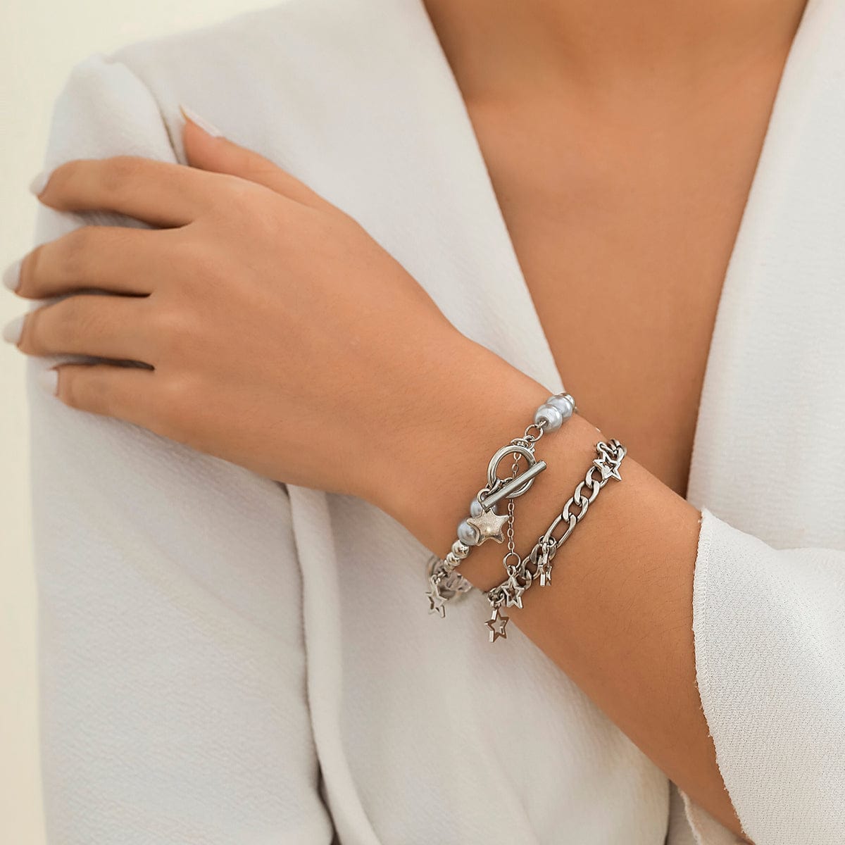 Trendy Layered Toggle Clasp Star Pendant Tassel Bracelet Set - ArtGalleryZen