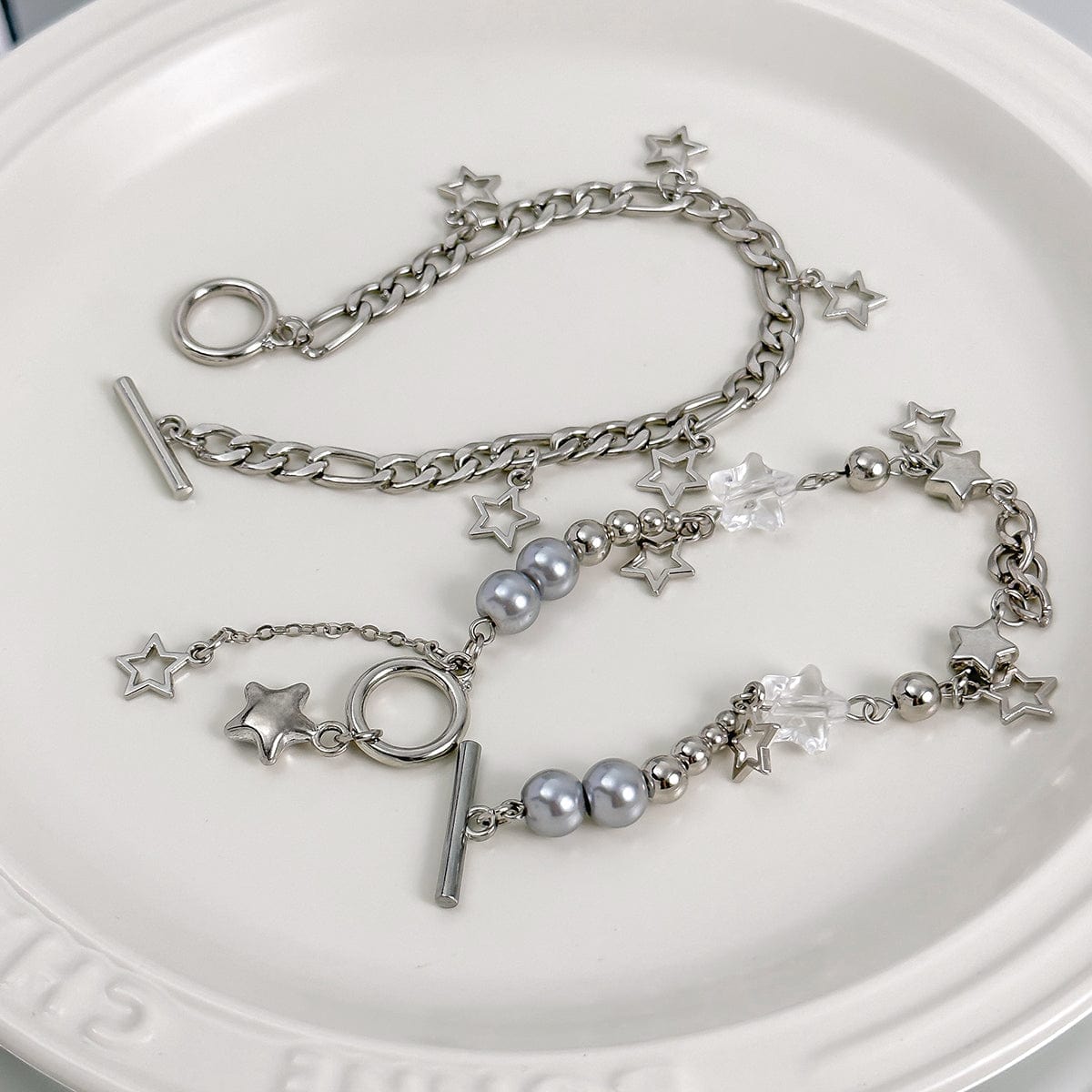 Trendy Layered Toggle Clasp Star Pendant Tassel Bracelet Set - ArtGalleryZen