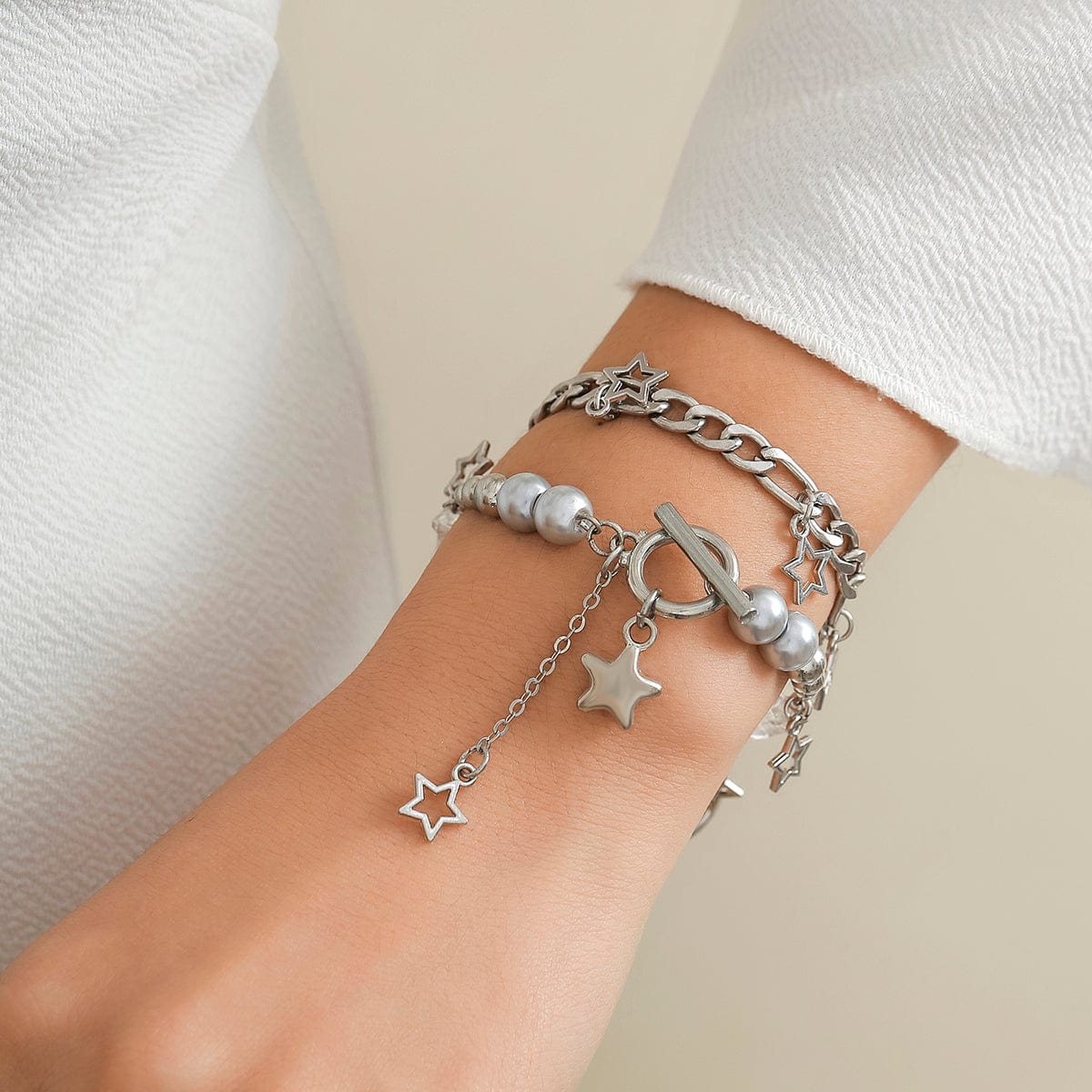 Trendy Layered Toggle Clasp Star Pendant Tassel Bracelet Set - ArtGalleryZen