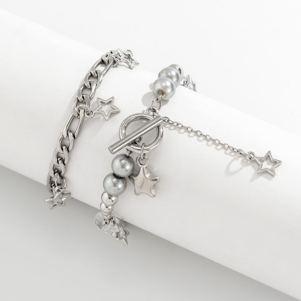 Trendy Layered Toggle Clasp Star Pendant Tassel Bracelet Set - ArtGalleryZen