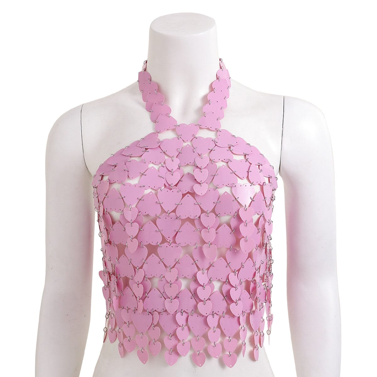 Trendy Pink Lingerie Halter Top Backless Glitter Heart Sequins Bra - ArtGalleryZen