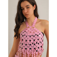 Thumbnail for Trendy Pink Lingerie Halter Top Backless Glitter Heart Sequins Bra - ArtGalleryZen