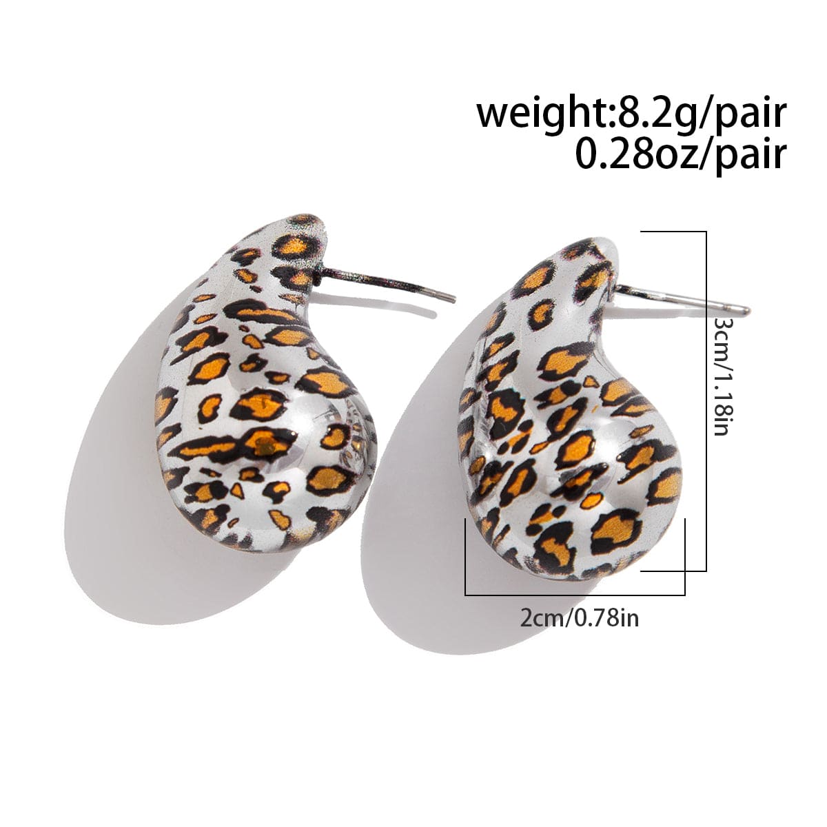 Trendy Silver Tone Leopard Waterdrop Stud Earrings - ArtGalleryZen
