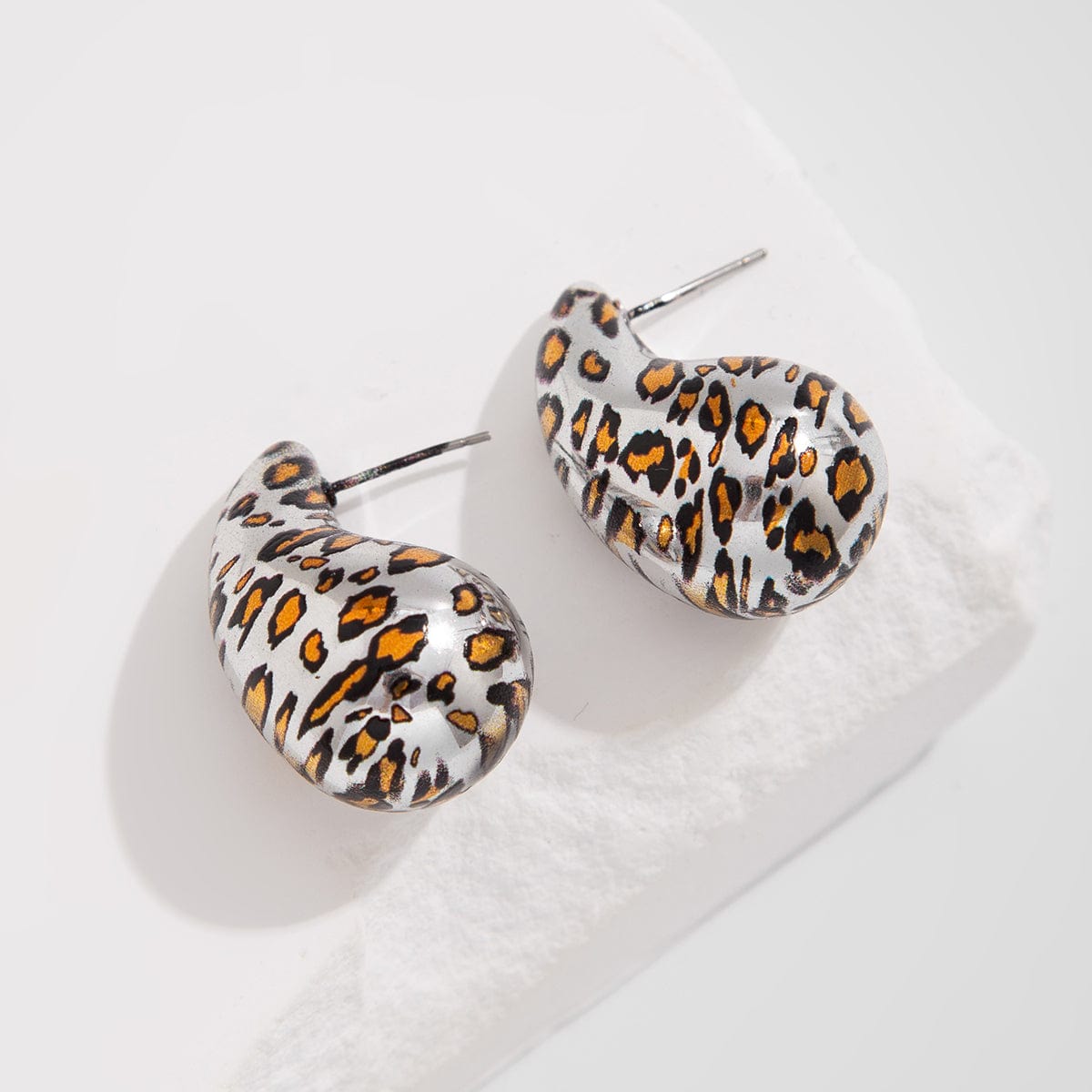 Trendy Silver Tone Leopard Waterdrop Stud Earrings - ArtGalleryZen