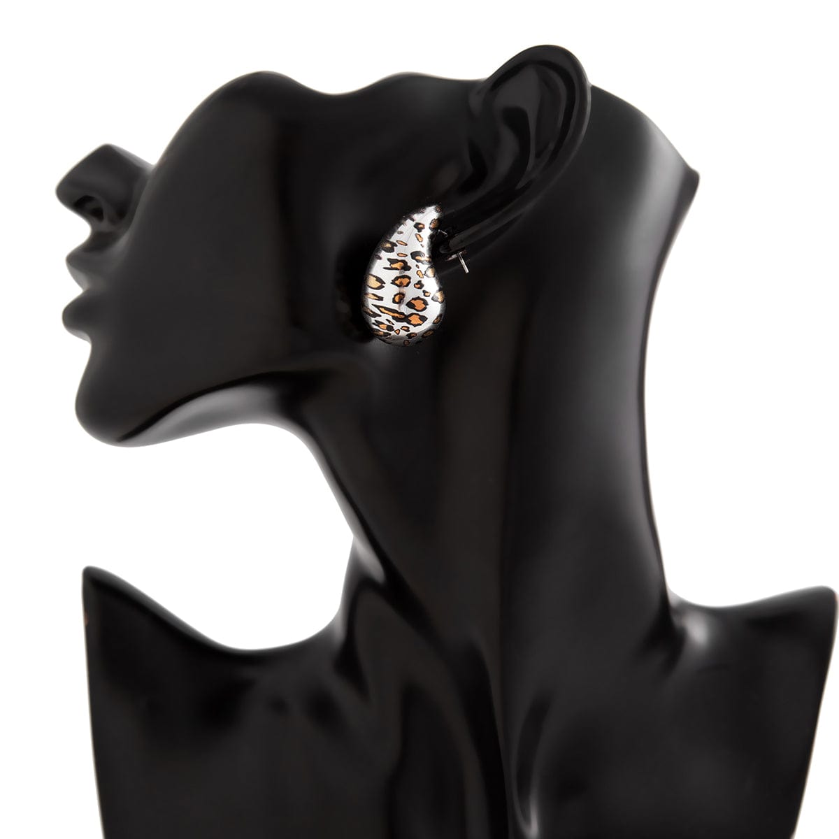 Trendy Silver Tone Leopard Waterdrop Stud Earrings - ArtGalleryZen