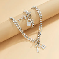 Thumbnail for Trendy Toggle Clasp CZ Inlaid Lock Key Pendant Curb Chain Necklace Bracelet Set - ArtGalleryZen