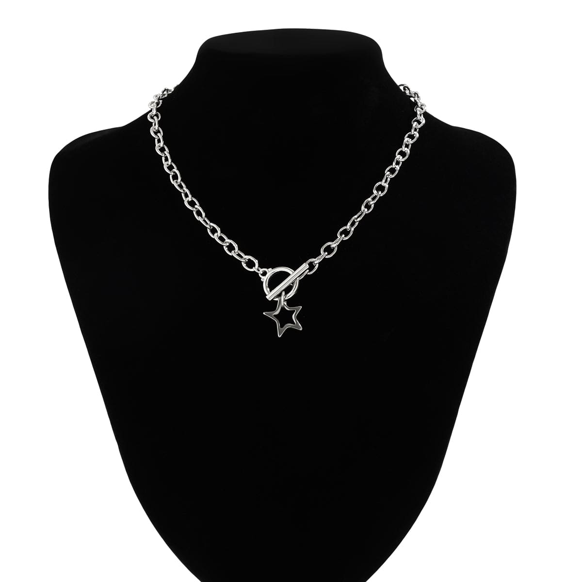 Trendy Toggle Clasp Hollow Star Pendant Cable Chain Necklace Bracelet Set - ArtGalleryZen