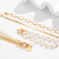 Thumbnail for Trendy Toggle Clasp Round Disk Pearl Chain Stackable Bracelet Set - ArtGalleryZen
