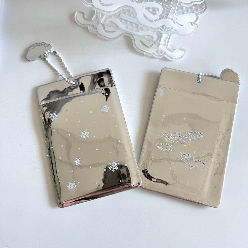 Winter Rain Heart Silver Tone Mirror Kpop Keychain Photocard Holder - ArtGalleryZen