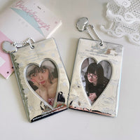 Thumbnail for Winter Rain Heart Silver Tone Mirror Kpop Keychain Photocard Holder - ArtGalleryZen