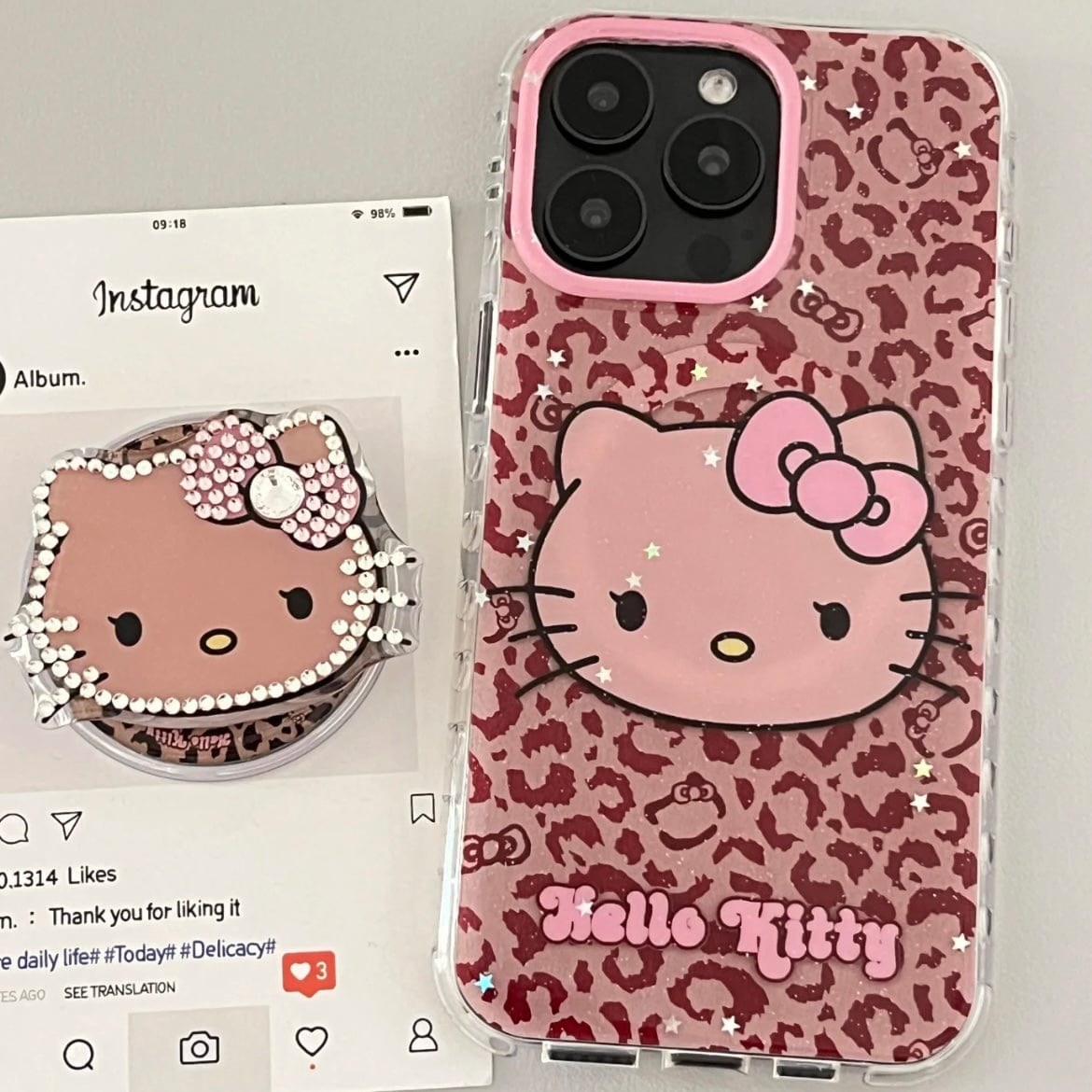 Y2K Leopard Hello Kitty Rhinestone Magnetic Stand iPhone Case - ArtGalleryZen