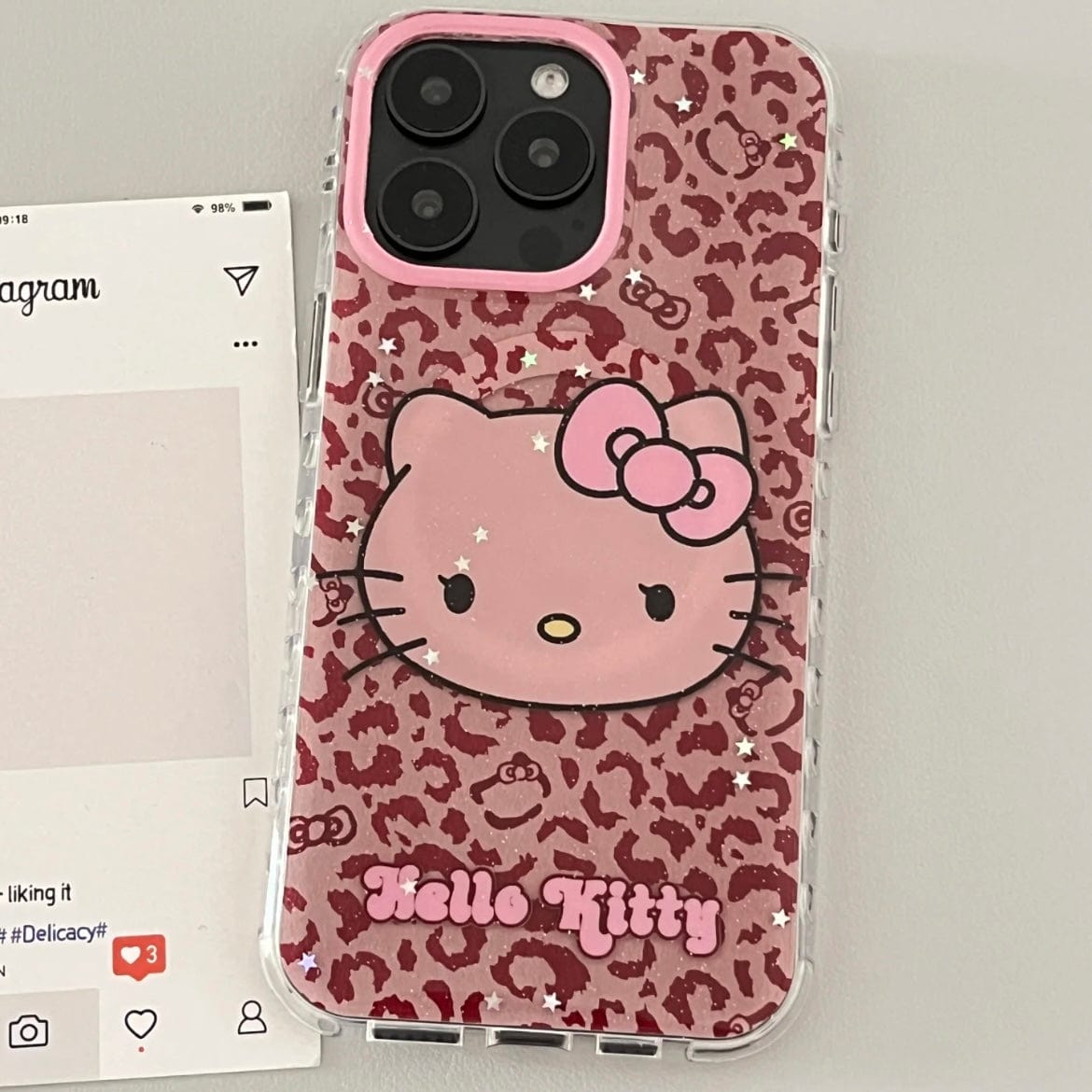 Y2K Leopard Hello Kitty Rhinestone Magnetic Stand iPhone Case - ArtGalleryZen