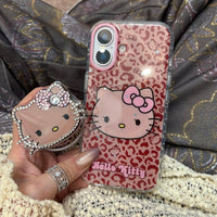 Thumbnail for Y2K Leopard Hello Kitty Rhinestone Magnetic Stand iPhone Case - ArtGalleryZen