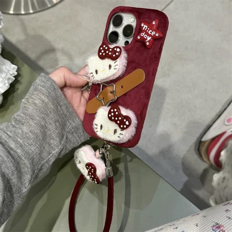 Y2K Plush Sanrio Hello Kitty iPhone Case With Accessories - ArtGalleryZen