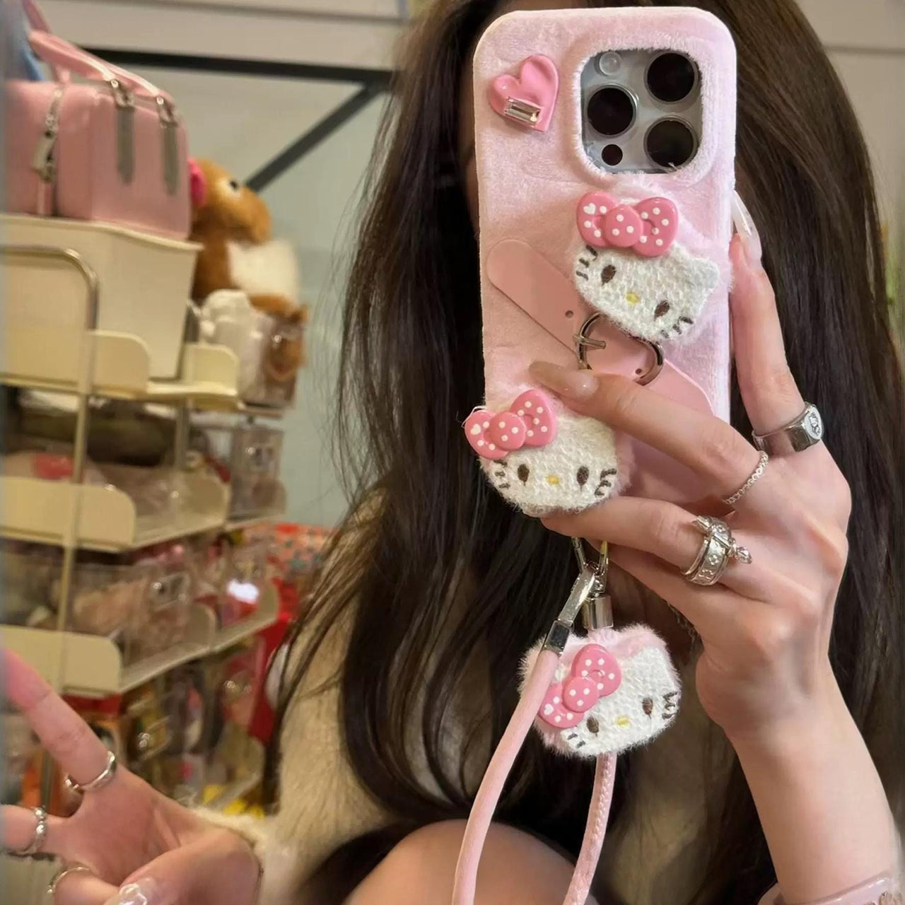 Y2K Plush Sanrio Hello Kitty iPhone Case With Accessories - ArtGalleryZen