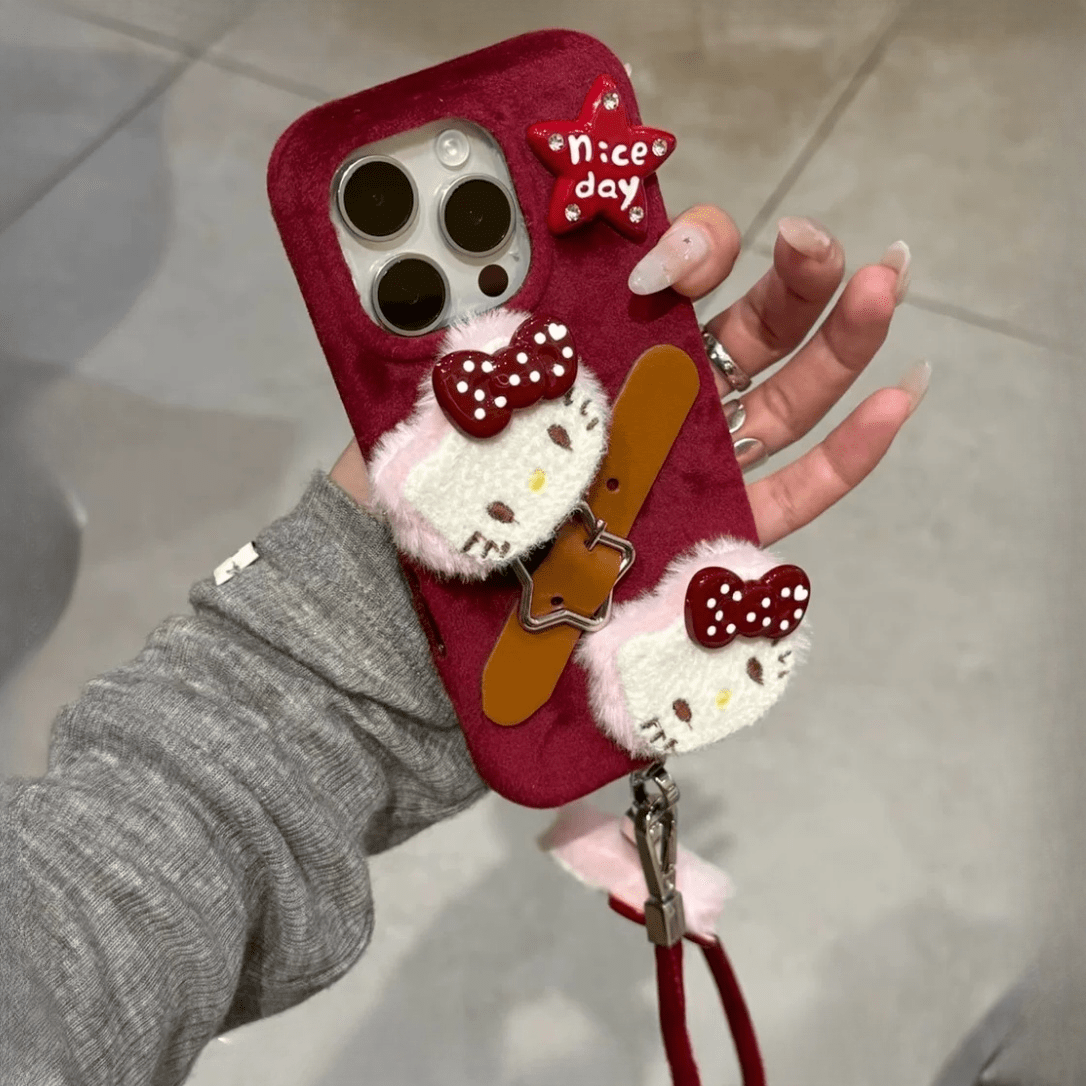 Y2K Plush Sanrio Hello Kitty iPhone Case With Accessories - ArtGalleryZen