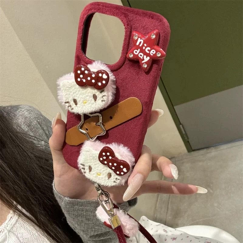 Y2K Plush Sanrio Hello Kitty iPhone Case With Accessories - ArtGalleryZen