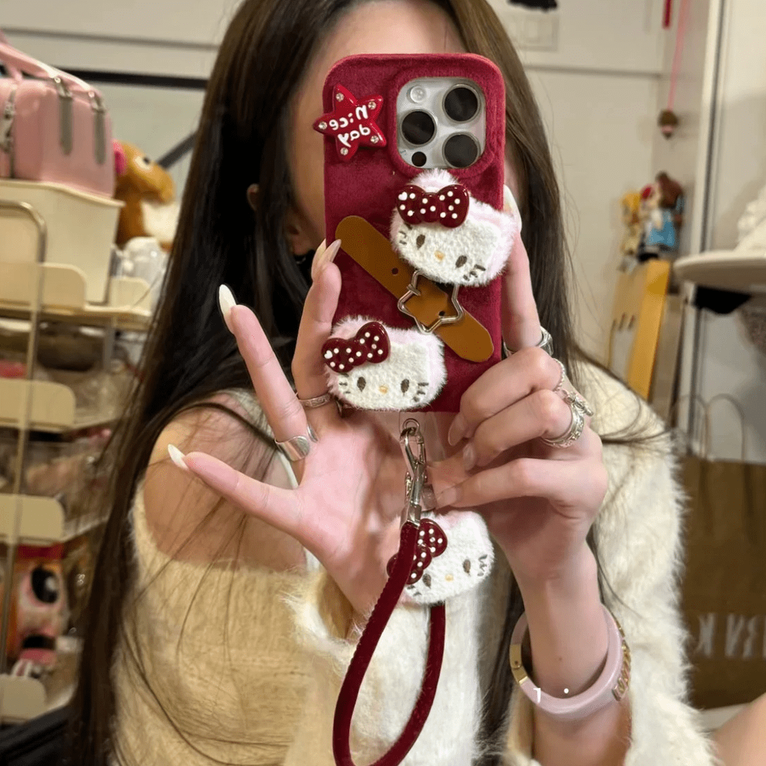 Y2K Plush Sanrio Hello Kitty iPhone Case With Accessories - ArtGalleryZen