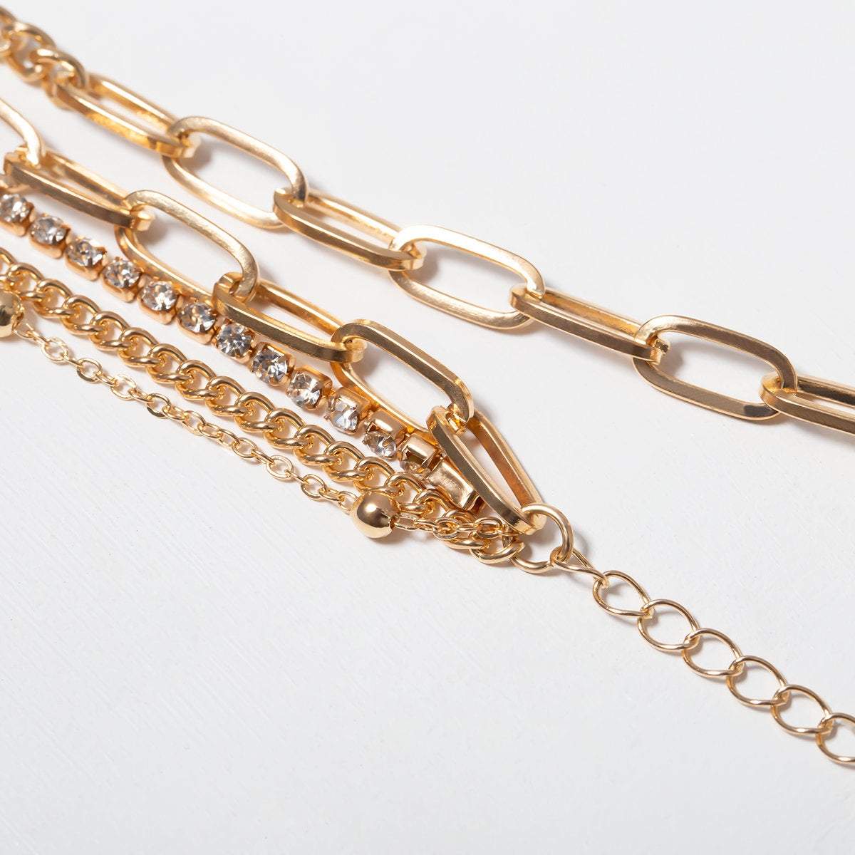 2 PCS Chic Layered Gold Silver Tone Curb Link Chain Bracelet Set - ArtGalleryZen