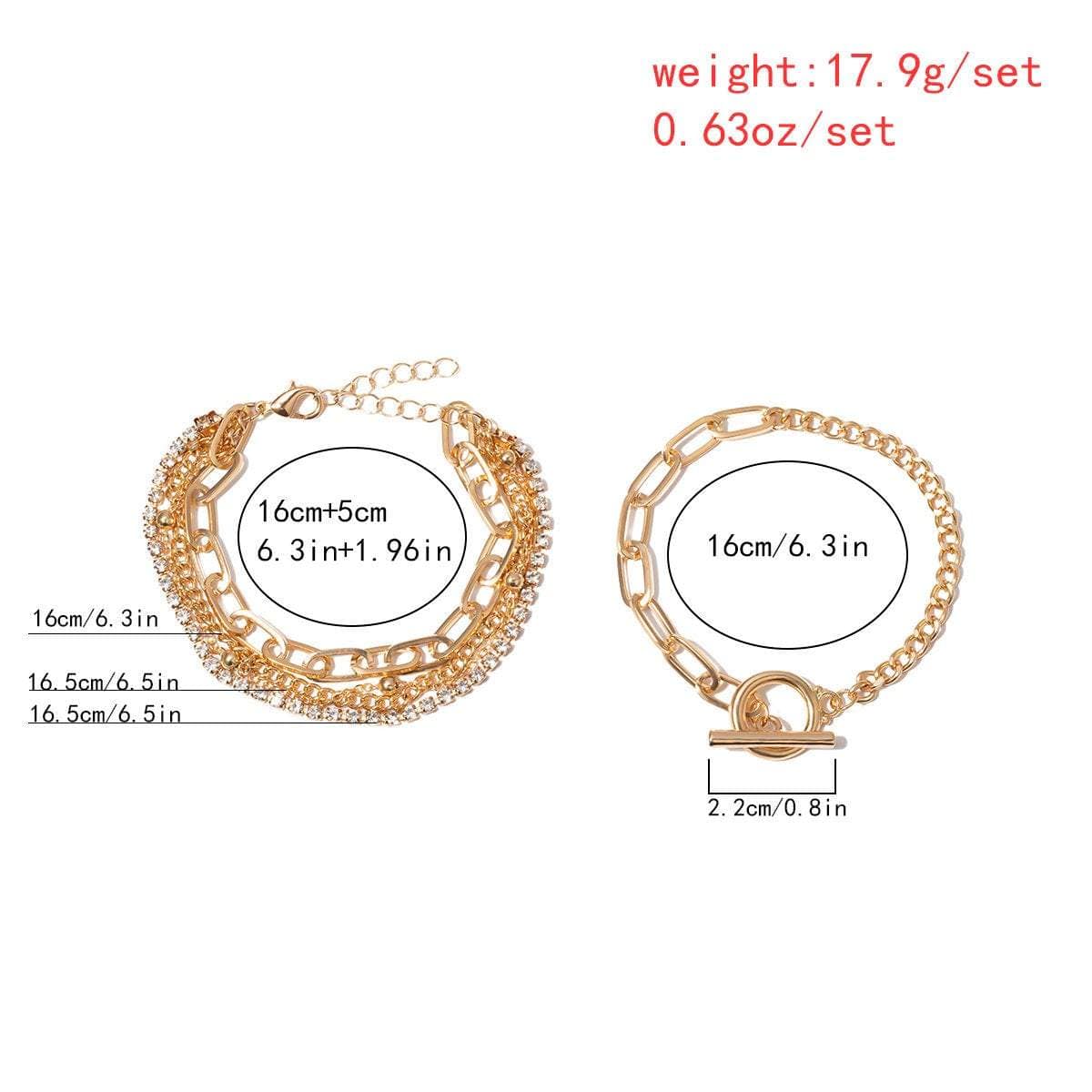 Curb 2 Silver PCS Layered Chain ArtGalleryZen Bracelet Tone Set Link – Chic Gold