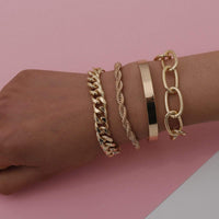 Thumbnail for 4 Pcs Gold Silver Tone Adjustable Curb Link Rope Chain Bangle Bracelet Set - ArtGalleryZen
