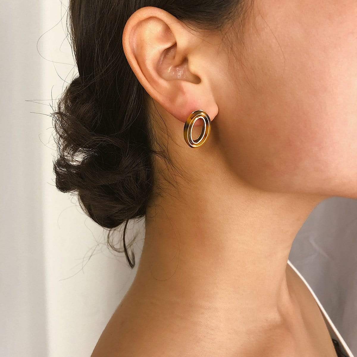 Acrylic Marbled Leopard Earrings - Geometric Oval Ring Shape Earrings - ArtGalleryZen