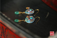 Thumbnail for Antique 24K Gold Plated Natural Green Agate Inlaid Earrings - ArtGalleryZen