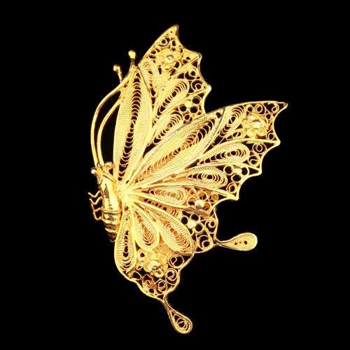 Antique 24K Gold Plated Sterling Silver Butterfly Brooch - ArtGalleryZen