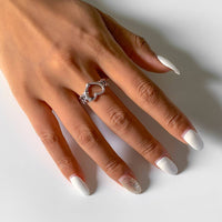 Thumbnail for Antique Silver Tone Bamboo Shaped Heart Ring - ArtGalleryZen