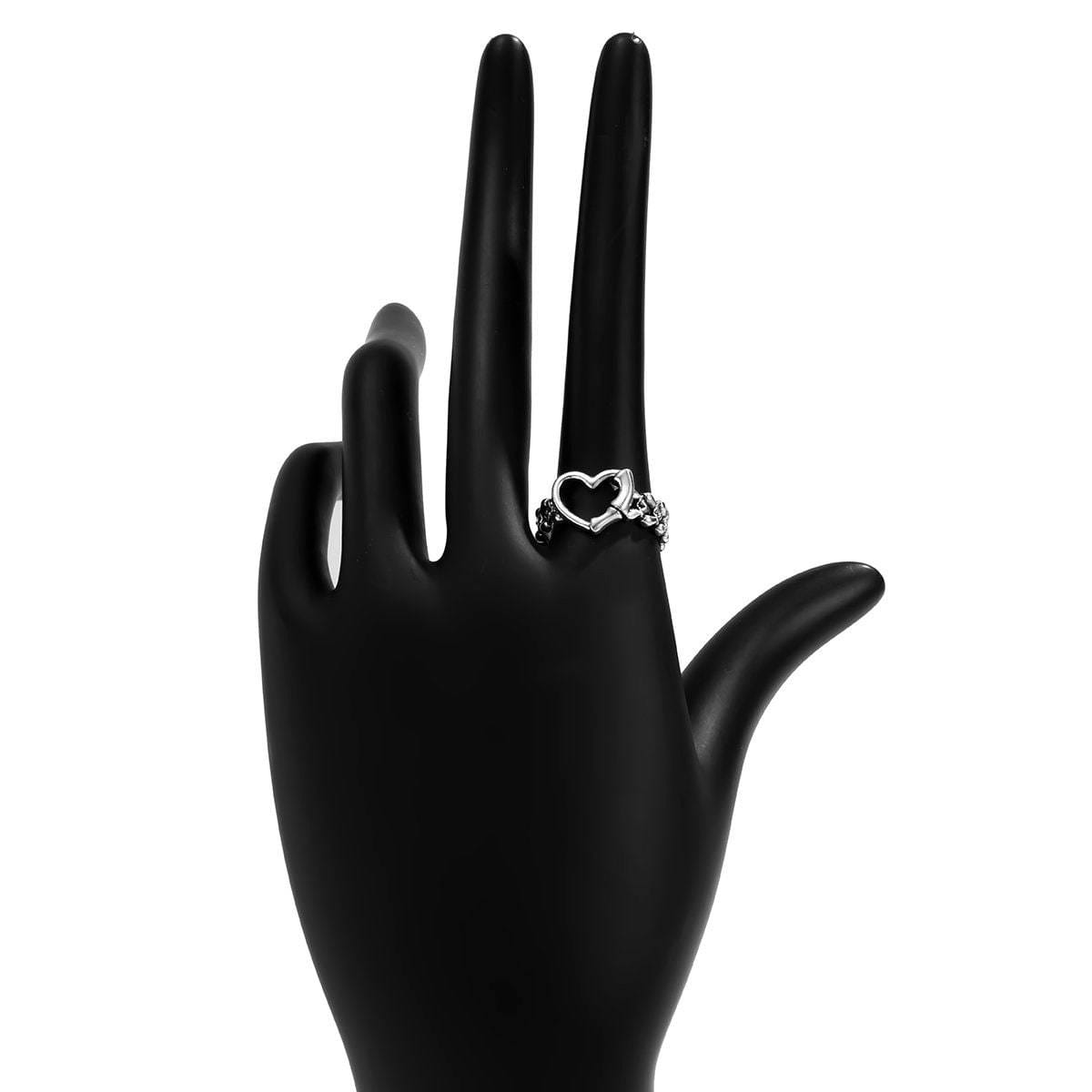 Antique Silver Tone Bamboo Shaped Heart Ring - ArtGalleryZen