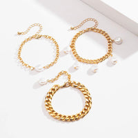 Thumbnail for Baroque 3 Pieces Gold Silver Tone Irregular Pearl Tassel Rolo Curb Chain Bracelet Set - ArtGalleryZen