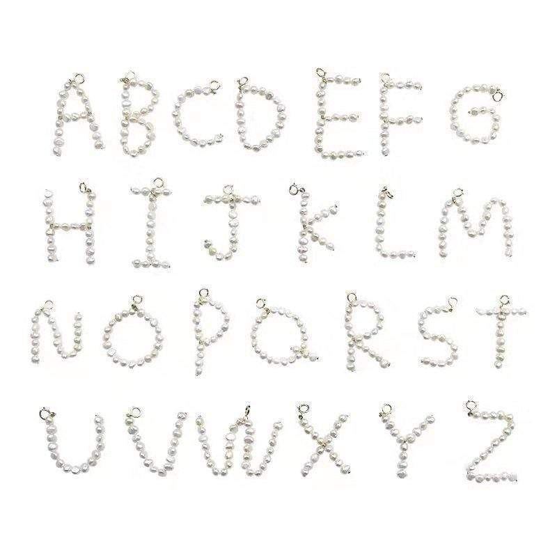 Baroque Style Alphabet Monogram Letter Pearl Charm Necklace - ArtGalleryZen