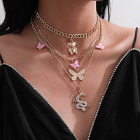Thumbnail for Bohemia 4 Pieces Gold Plated Bear And Dragon Pendant Butterfly Charm Choker Necklace Set - ArtGalleryZen