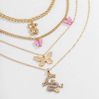 Thumbnail for Bohemia 4 Pieces Gold Plated Bear And Dragon Pendant Butterfly Charm Choker Necklace Set - ArtGalleryZen