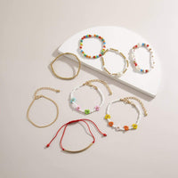 Thumbnail for Bohemia 8 pieces Colorful Seed Beaded Pearl Chain Floral Bracelet Set - ArtGalleryZen