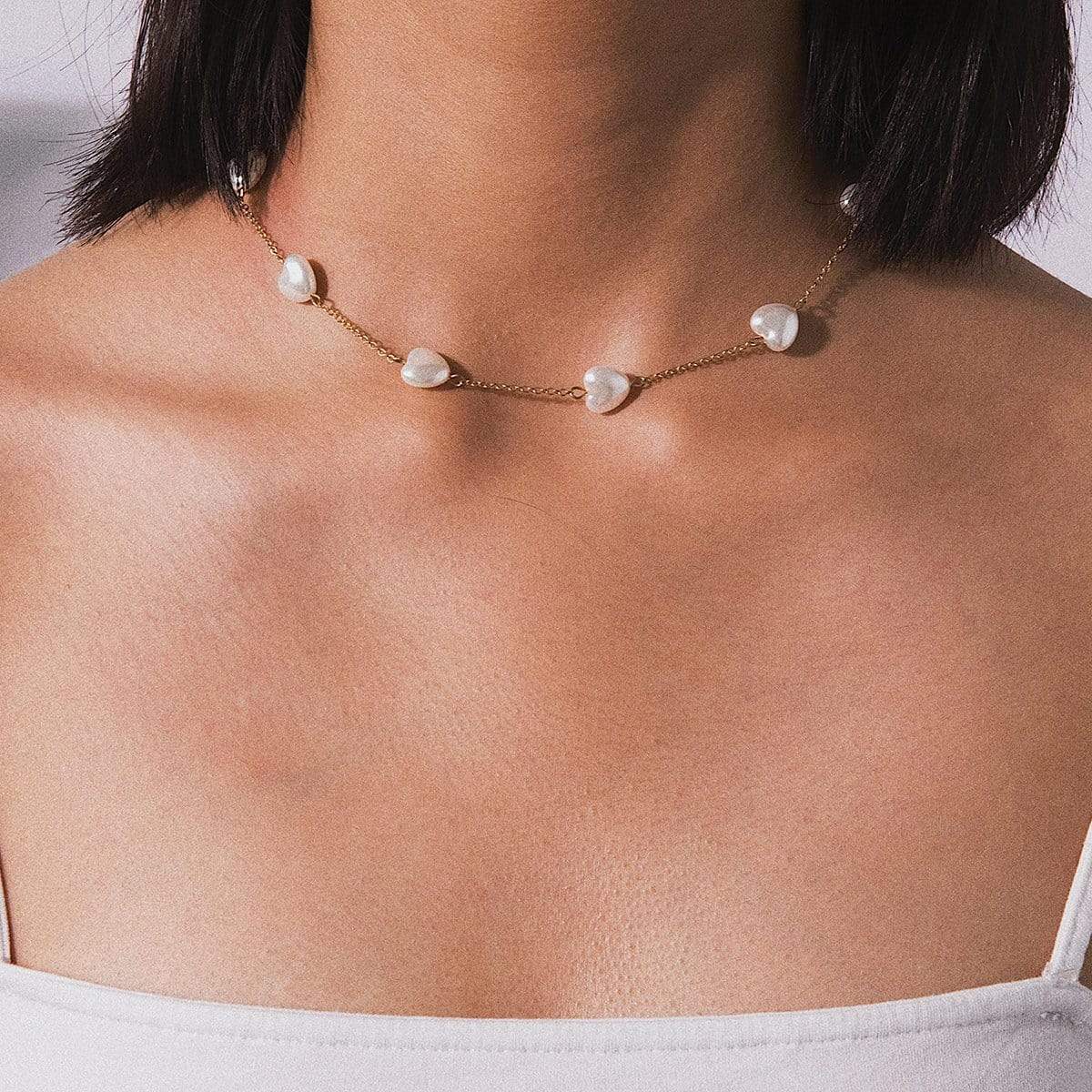Bohemia Dainty Beaded Heart Shape Pearl Chain Choker Necklace - ArtGalleryZen