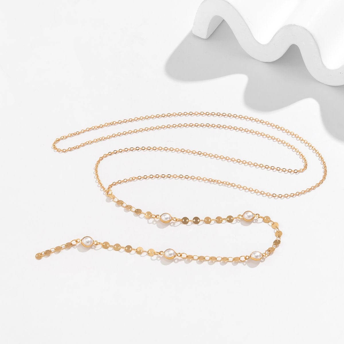 Bohemia Gold Silver Tone Pearl Charm Sequins Cable Chain Y Necklace - ArtGalleryZen