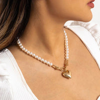 Thumbnail for Bohemia Heart Pendant Pearl Chain Choker Necklace Bracelet Set - ArtGalleryZen