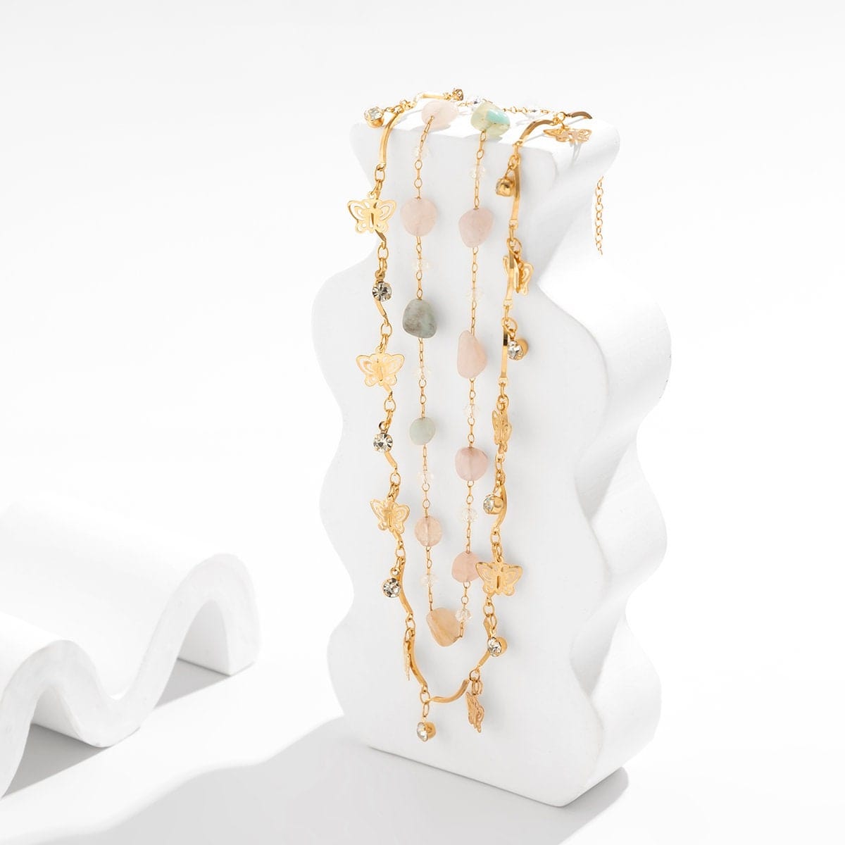 Bohemia Layered Butterfly Crystal Bead Tassel Natural Stone Belly Chain Set - ArtGalleryZen