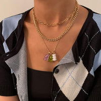 Thumbnail for Bohemia Layered Colorful Bear Pendant Cable Curb Chain Choker Necklace Set - ArtGalleryZen