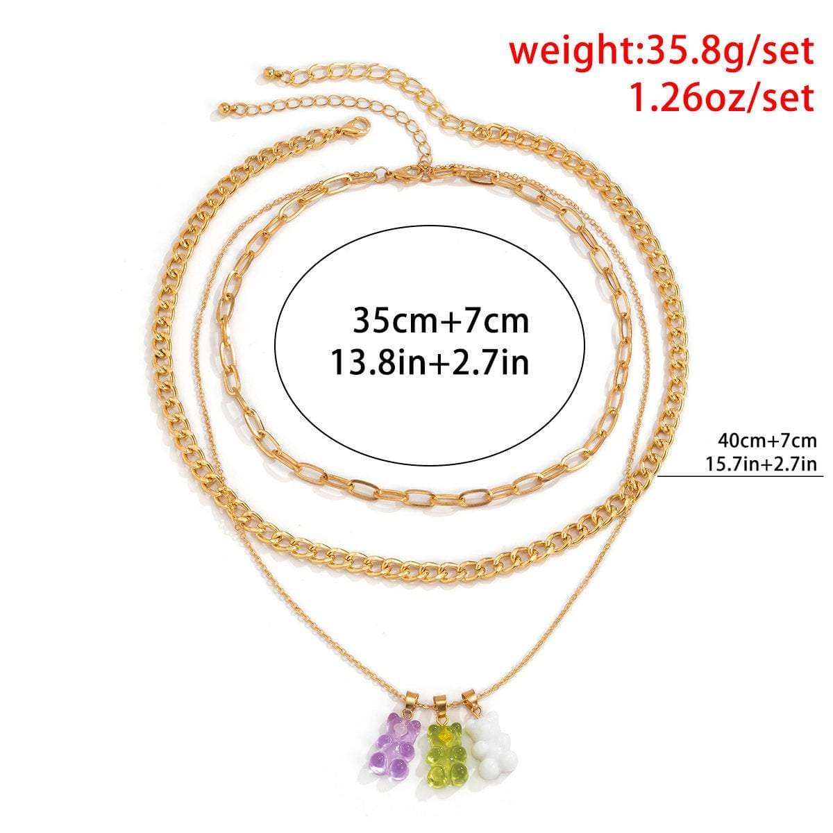 Bohemia Layered Colorful Bear Pendant Cable Curb Chain Choker Necklace Set - ArtGalleryZen