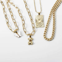 Thumbnail for Bohemia Layered Gold Plated Curb Link Chain Bear & Butterfly Pendant Choker Necklace Set - ArtGalleryZen