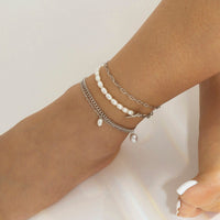 Thumbnail for Bohemia Toggle Clasp Pearl Charm Paperclip Curb Cable Chain Anklet Set - ArtGalleryZen