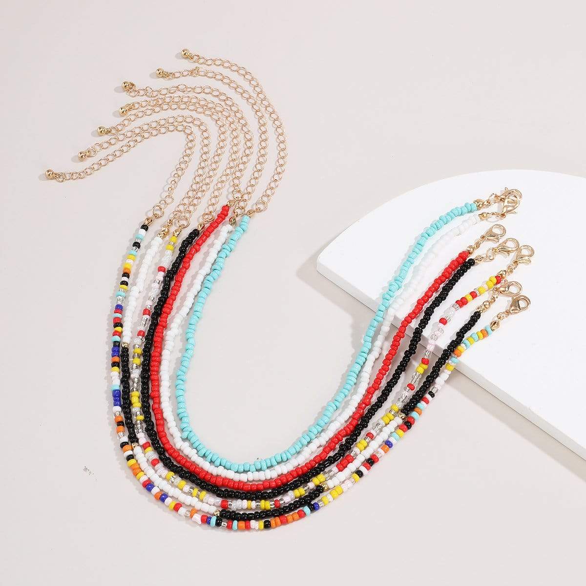 Bohemian Layered Colorful Seed Beaded Choker Necklace Set - ArtGalleryZen