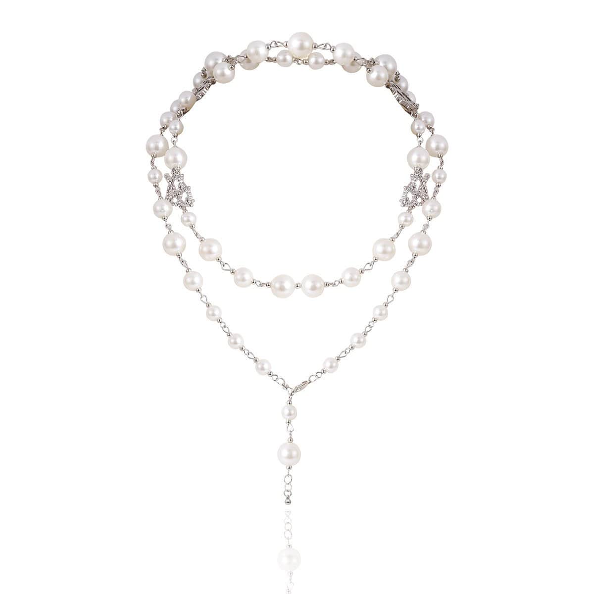 Bohemian Layered Heart Charm Beaded Pearl Long Chain Y Necklace - ArtGalleryZen