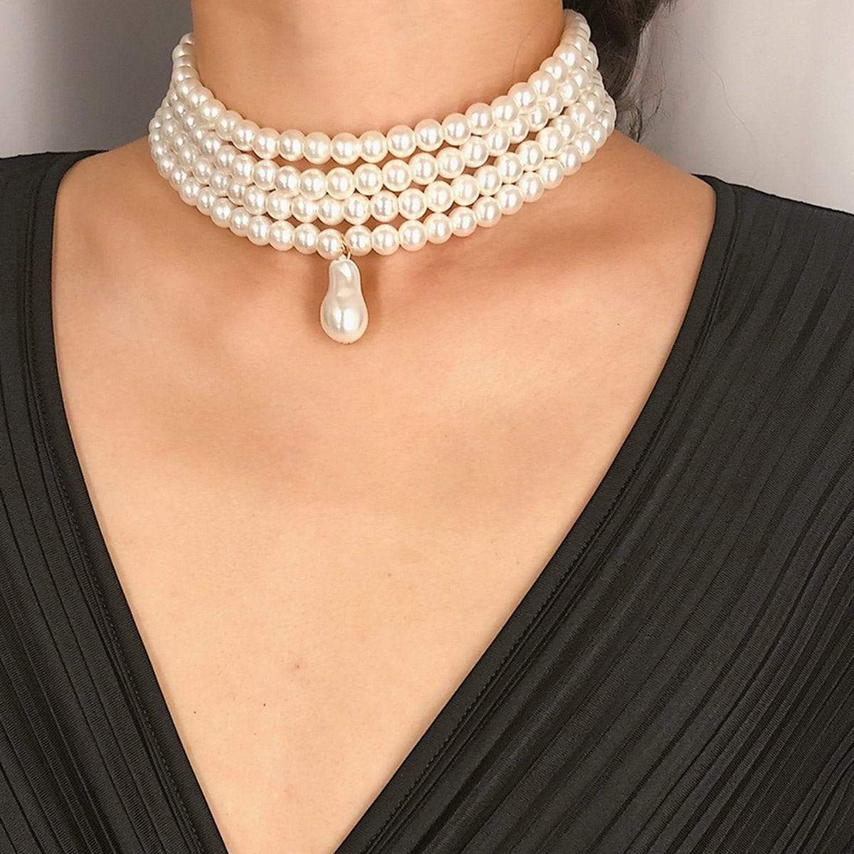 Bohemian Layered Irregular Pendant Beaded Pearl Choker Necklace - ArtGalleryZen